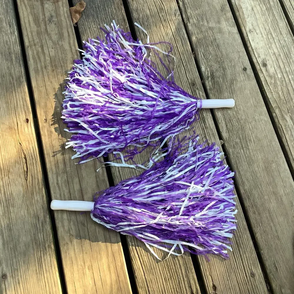 Cheerleading Pom Poms Pair Purple White 13
